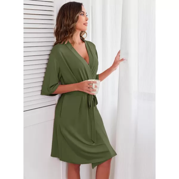 Ekouaer Robes for Women Short Knit Bathrobe Lightweight Soft Knit Sleepwear Casual Ladies LoungewearArmy Green