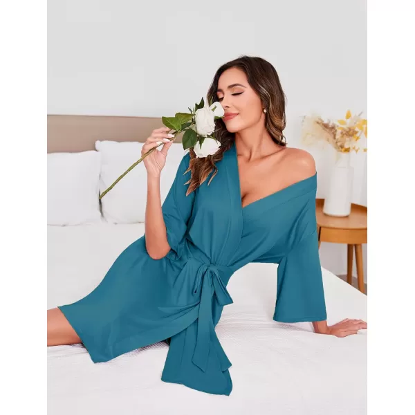 Ekouaer Robes for Women Short Knit Bathrobe Lightweight Soft Knit Sleepwear Casual Ladies LoungewearBlue Green