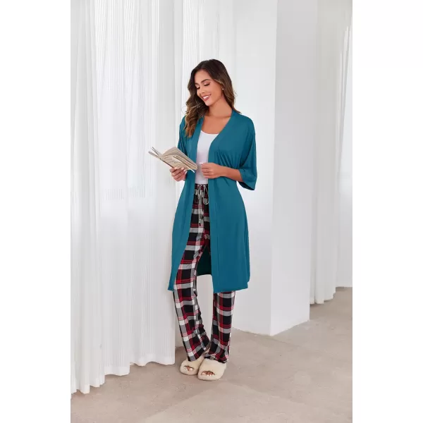 Ekouaer Robes for Women Short Knit Bathrobe Lightweight Soft Knit Sleepwear Casual Ladies LoungewearBlue Green