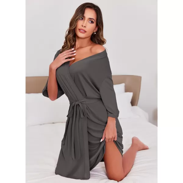 Ekouaer Robes for Women Short Knit Bathrobe Lightweight Soft Knit Sleepwear Casual Ladies LoungewearDrak Grey