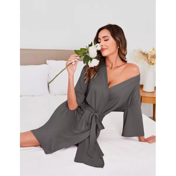 Ekouaer Robes for Women Short Knit Bathrobe Lightweight Soft Knit Sleepwear Casual Ladies LoungewearDrak Grey