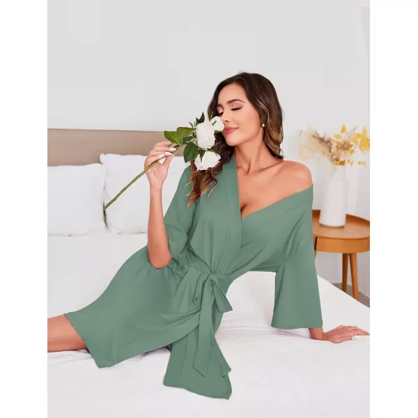 Ekouaer Robes for Women Short Knit Bathrobe Lightweight Soft Knit Sleepwear Casual Ladies LoungewearGray Green