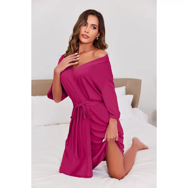 Ekouaer Robes for Women Short Knit Bathrobe Lightweight Soft Knit Sleepwear Casual Ladies LoungewearHot Pink