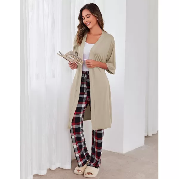 Ekouaer Robes for Women Short Knit Bathrobe Lightweight Soft Knit Sleepwear Casual Ladies LoungewearKhaki