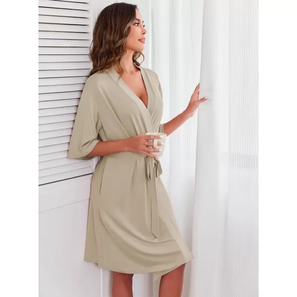 Ekouaer Robes for Women Short Knit Bathrobe Lightweight Soft Knit Sleepwear Casual Ladies LoungewearKhaki