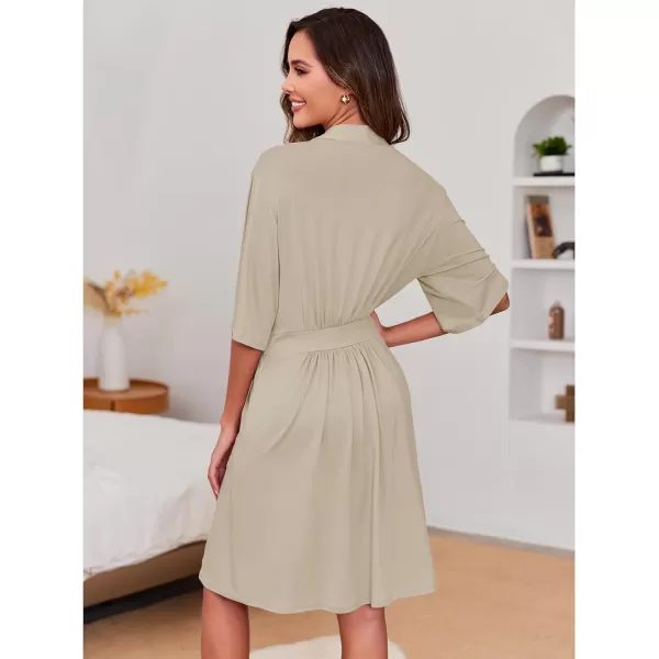 Ekouaer Robes for Women Short Knit Bathrobe Lightweight Soft Knit Sleepwear Casual Ladies LoungewearKhaki