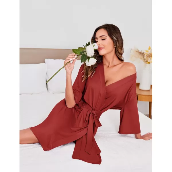 Ekouaer Robes for Women Short Knit Bathrobe Lightweight Soft Knit Sleepwear Casual Ladies LoungewearWine Red