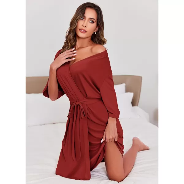 Ekouaer Robes for Women Short Knit Bathrobe Lightweight Soft Knit Sleepwear Casual Ladies LoungewearWine Red