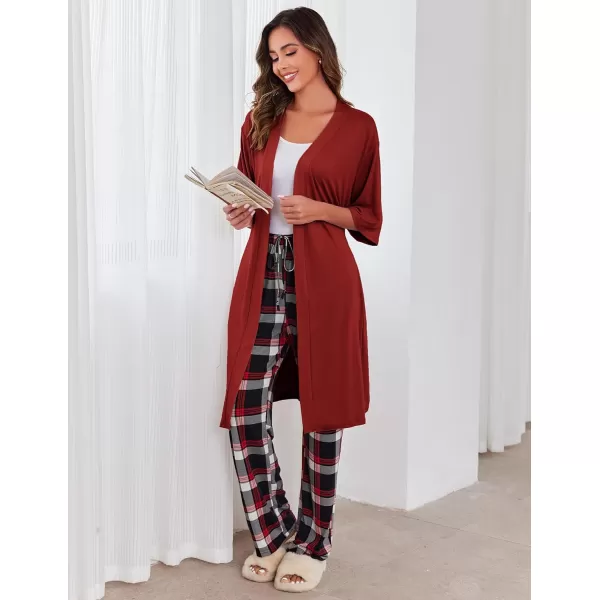 Ekouaer Robes for Women Short Knit Bathrobe Lightweight Soft Knit Sleepwear Casual Ladies LoungewearWine Red