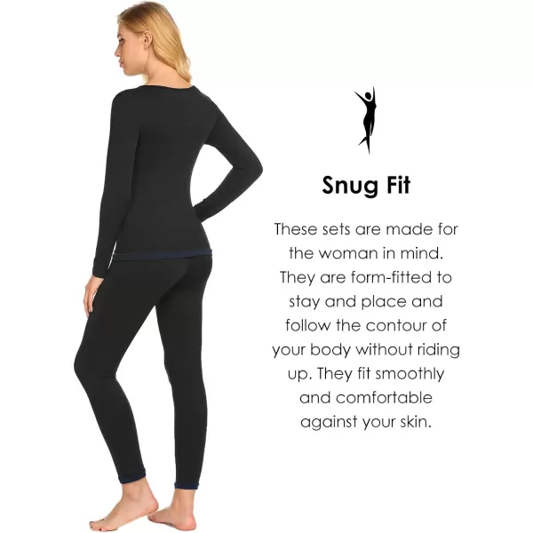 Ekouaer Womens Thermal Underwear Sets Long Johns Base Layer Lightweight Thermals 2 Pieces SetA  Black