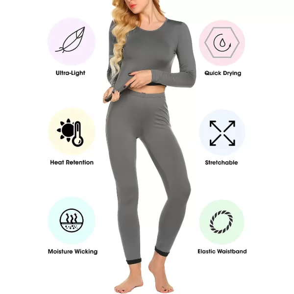 Ekouaer Womens Thermal Underwear Sets Long Johns Base Layer Lightweight Thermals 2 Pieces SetGrey