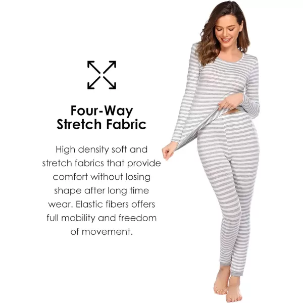 Ekouaer Womens Thermal Underwear Sets Long Johns Base Layer Lightweight Thermals 2 Pieces SetGrey Stripes