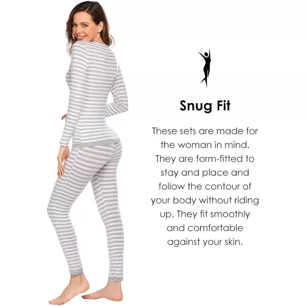 Ekouaer Womens Thermal Underwear Sets Long Johns Base Layer Lightweight Thermals 2 Pieces SetGrey Stripes