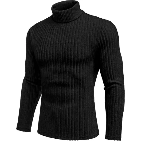 Ekouaer Men Turtleneck Shirts Lightweight Long Sleeve T Shirt Ribbed Thermal Tops Baselayer Pullover SXXLBlack