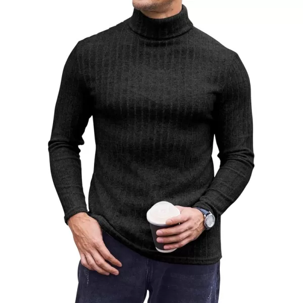 Ekouaer Men Turtleneck Shirts Lightweight Long Sleeve T Shirt Ribbed Thermal Tops Baselayer Pullover SXXLBlack Ribbed