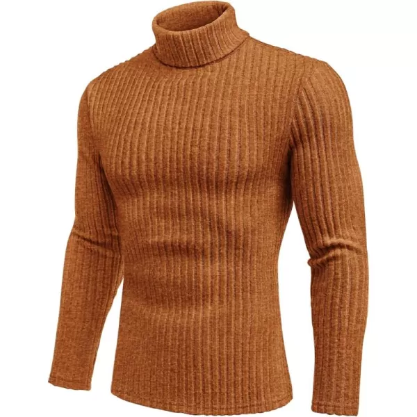 Ekouaer Men Turtleneck Shirts Lightweight Long Sleeve T Shirt Ribbed Thermal Tops Baselayer Pullover SXXLCaramel