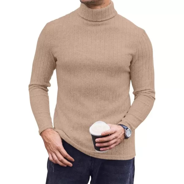 Ekouaer Men Turtleneck Shirts Lightweight Long Sleeve T Shirt Ribbed Thermal Tops Baselayer Pullover SXXLCream Ribbed