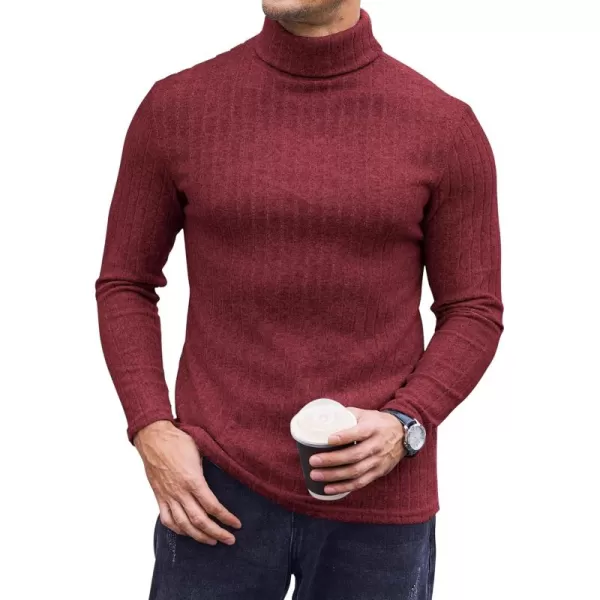 Ekouaer Men Turtleneck Shirts Lightweight Long Sleeve T Shirt Ribbed Thermal Tops Baselayer Pullover SXXLDark Red Ribbed