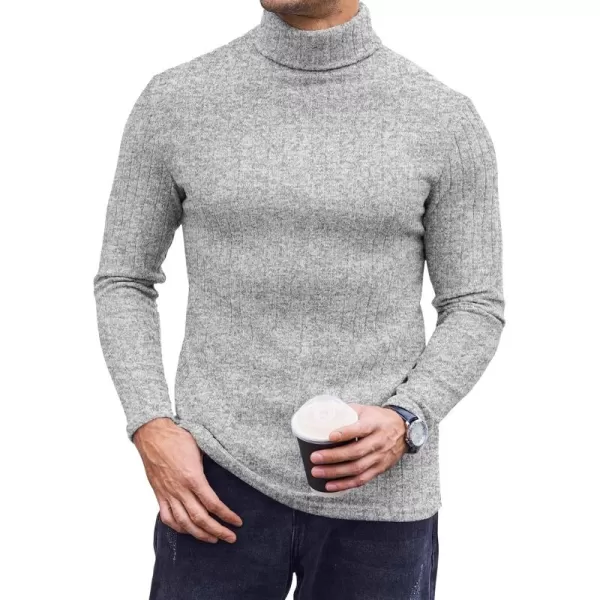 Ekouaer Men Turtleneck Shirts Lightweight Long Sleeve T Shirt Ribbed Thermal Tops Baselayer Pullover SXXLLight Grey Ribbed