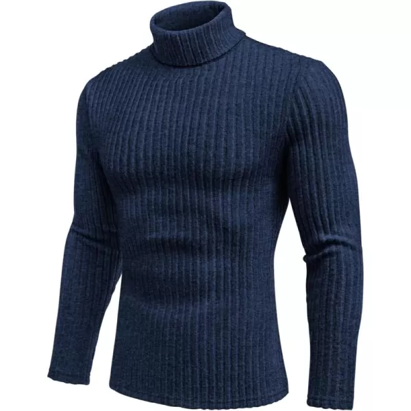 Ekouaer Men Turtleneck Shirts Lightweight Long Sleeve T Shirt Ribbed Thermal Tops Baselayer Pullover SXXLNavy Blue