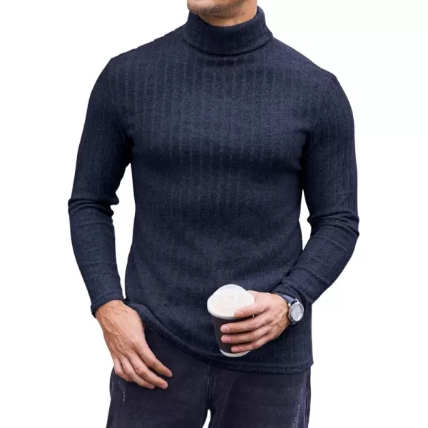 Ekouaer Men Turtleneck Shirts Lightweight Long Sleeve T Shirt Ribbed Thermal Tops Baselayer Pullover SXXLNavy Blue Ribbed