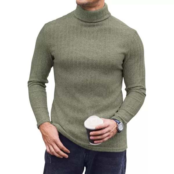 Ekouaer Men Turtleneck Shirts Lightweight Long Sleeve T Shirt Ribbed Thermal Tops Baselayer Pullover SXXLOlive