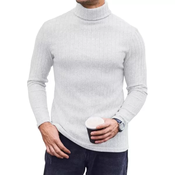 Ekouaer Men Turtleneck Shirts Lightweight Long Sleeve T Shirt Ribbed Thermal Tops Baselayer Pullover SXXLWhite Ribbed