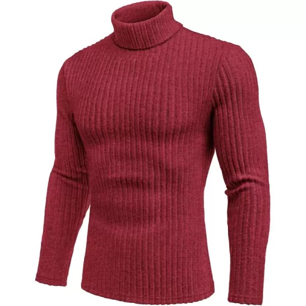 Ekouaer Men Turtleneck Shirts Lightweight Long Sleeve T Shirt Ribbed Thermal Tops Baselayer Pullover SXXLWine Red