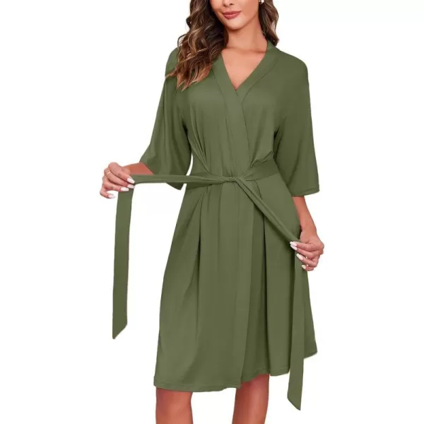 Ekouaer Robes for Women Short Knit Bathrobe Lightweight Soft Knit Sleepwear Casual Ladies LoungewearArmy Green