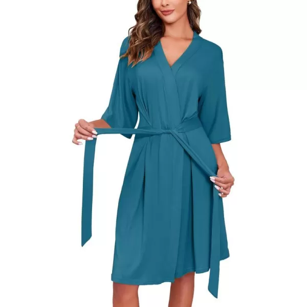 Ekouaer Robes for Women Short Knit Bathrobe Lightweight Soft Knit Sleepwear Casual Ladies LoungewearBlue Green