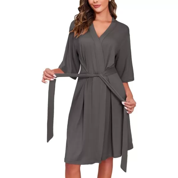 Ekouaer Robes for Women Short Knit Bathrobe Lightweight Soft Knit Sleepwear Casual Ladies LoungewearDrak Grey