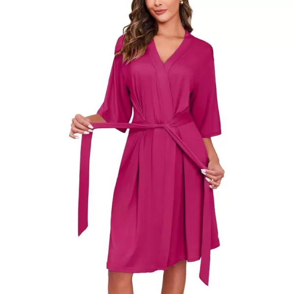 Ekouaer Robes for Women Short Knit Bathrobe Lightweight Soft Knit Sleepwear Casual Ladies LoungewearHot Pink