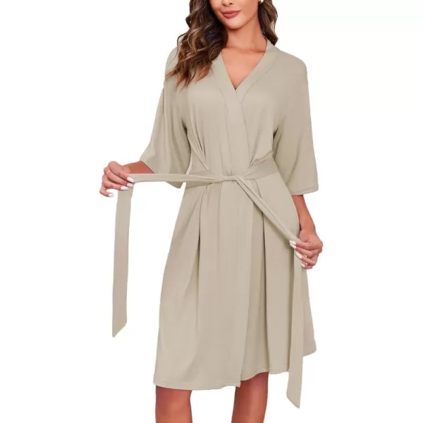 Ekouaer Robes for Women Short Knit Bathrobe Lightweight Soft Knit Sleepwear Casual Ladies LoungewearKhaki