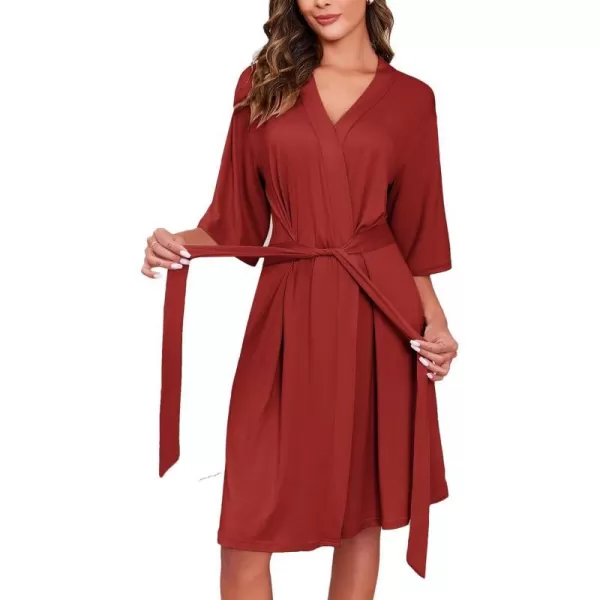 Ekouaer Robes for Women Short Knit Bathrobe Lightweight Soft Knit Sleepwear Casual Ladies LoungewearWine Red