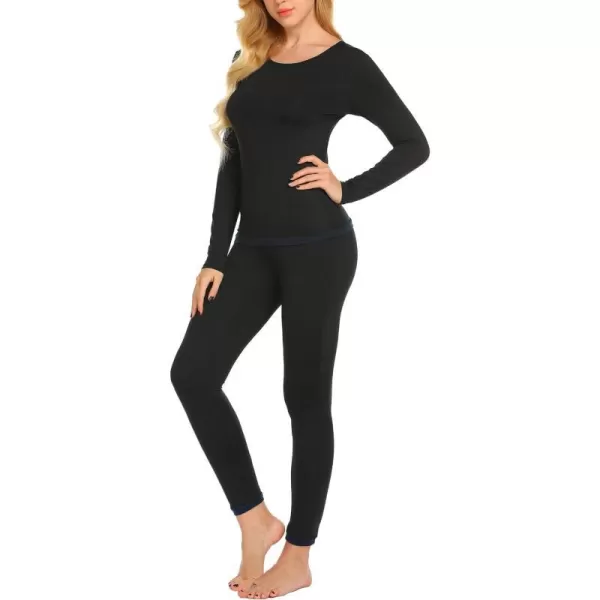 Ekouaer Womens Thermal Underwear Sets Long Johns Base Layer Lightweight Thermals 2 Pieces SetA  Black