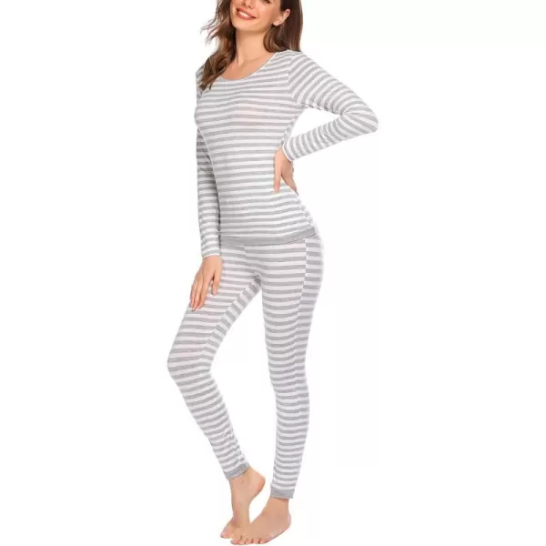 Ekouaer Womens Thermal Underwear Sets Long Johns Base Layer Lightweight Thermals 2 Pieces SetGrey Stripes