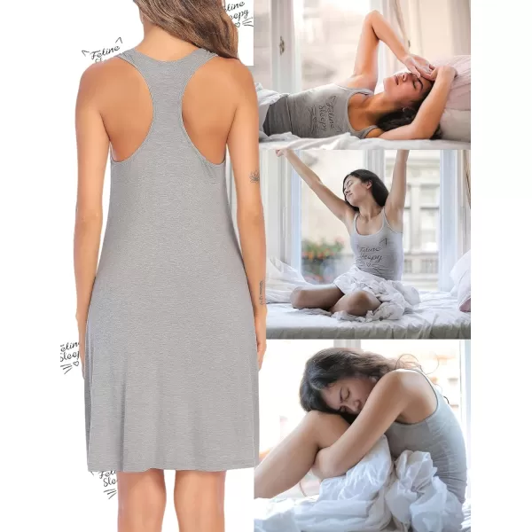 Avidlove Tank Nightgown for Women Print Sleepshirt Chemise Racerback Sleeveless Sleepwear Night DressLight Grey