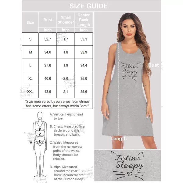 Avidlove Tank Nightgown for Women Print Sleepshirt Chemise Racerback Sleeveless Sleepwear Night DressLight Grey