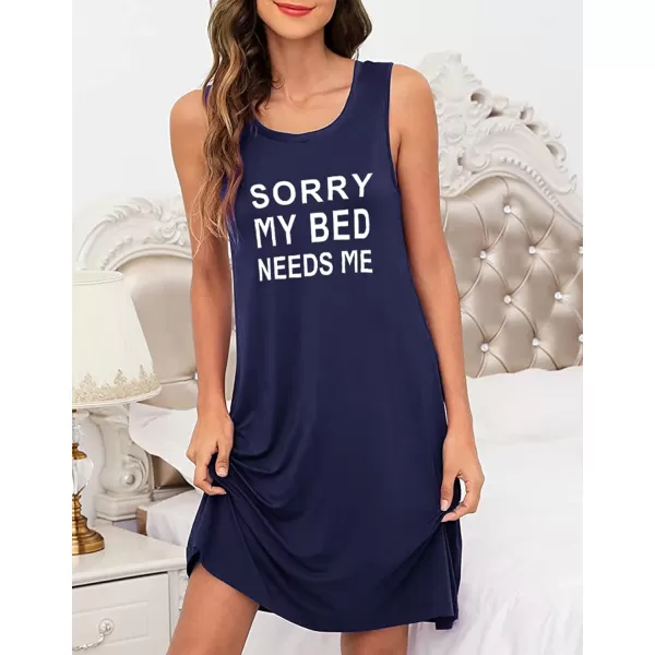 Avidlove Tank Nightgown for Women Print Sleepshirt Chemise Racerback Sleeveless Sleepwear Night DressNavy Blue