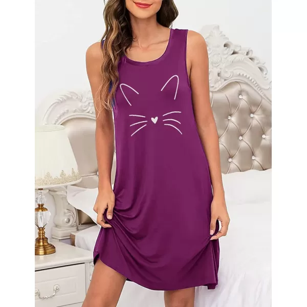 Avidlove Tank Nightgown for Women Print Sleepshirt Chemise Racerback Sleeveless Sleepwear Night DressPurple