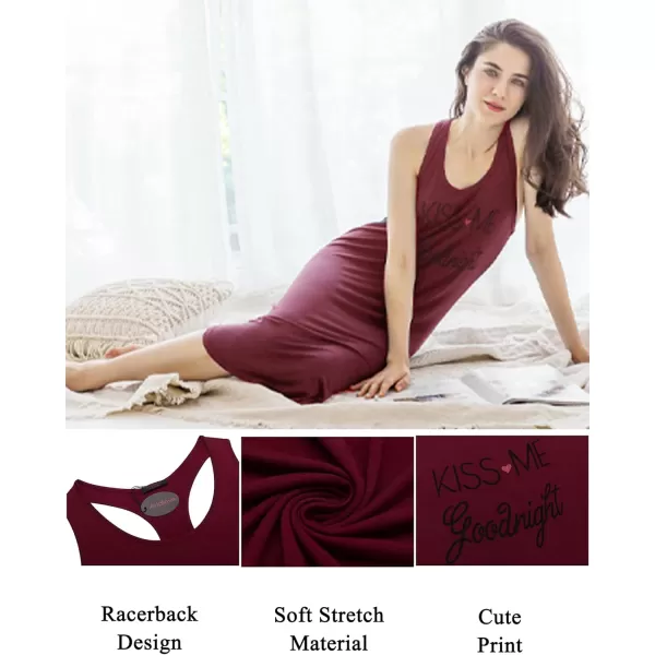 Avidlove Tank Nightgown for Women Print Sleepshirt Chemise Racerback Sleeveless Sleepwear Night DressWine Red