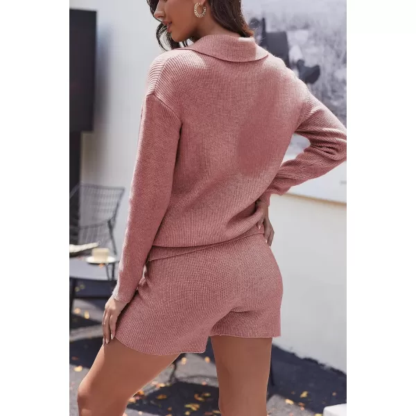 Ekoauer Womens 2 Piece Outfits Long Sleeve Knit Top and Short Pajama Sets Oversized Sweatsuit Sweater SetAuburn Color