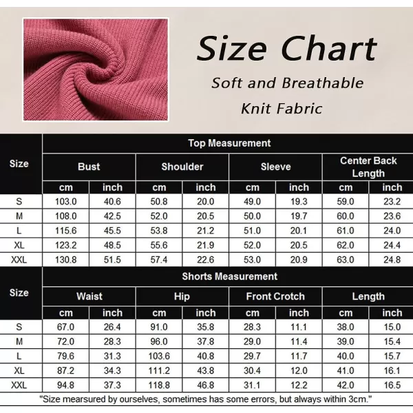 Ekoauer Womens 2 Piece Outfits Long Sleeve Knit Top and Short Pajama Sets Oversized Sweatsuit Sweater SetAuburn Color