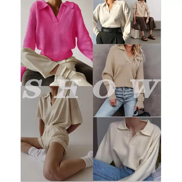 Ekoauer Womens 2 Piece Outfits Long Sleeve Knit Top and Short Pajama Sets Oversized Sweatsuit Sweater SetBrown