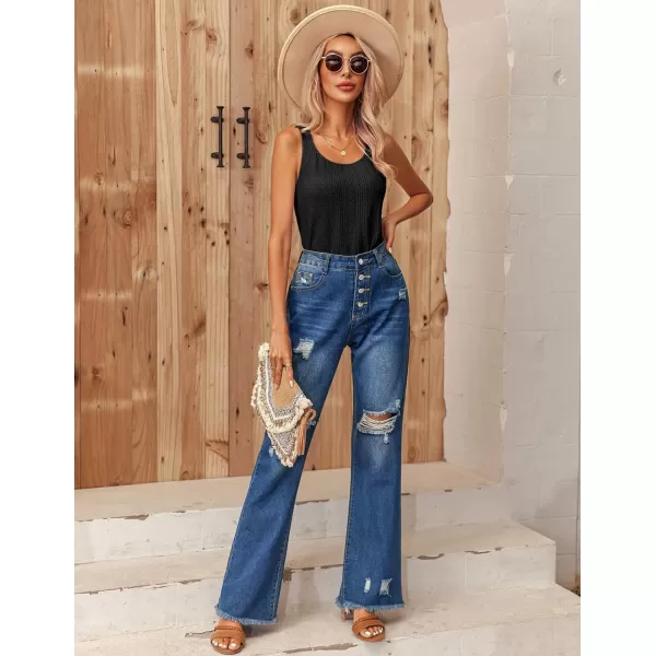 Ekouaer 2 PCS Women Rib Knit Tank Top Scoop Neck Ribbed Basic Sleeveless Pajama TopBlue amp Black