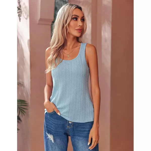 Ekouaer 2 PCS Women Rib Knit Tank Top Scoop Neck Ribbed Basic Sleeveless Pajama TopBlue amp Black