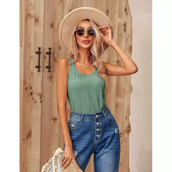 Ekouaer 2 PCS Women Rib Knit Tank Top Scoop Neck Ribbed Basic Sleeveless Pajama TopGreen amp Black