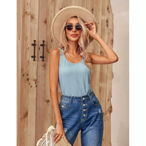 Ekouaer 2 PCS Women Rib Knit Tank Top Scoop Neck Ribbed Basic Sleeveless Pajama TopGreen amp Blue