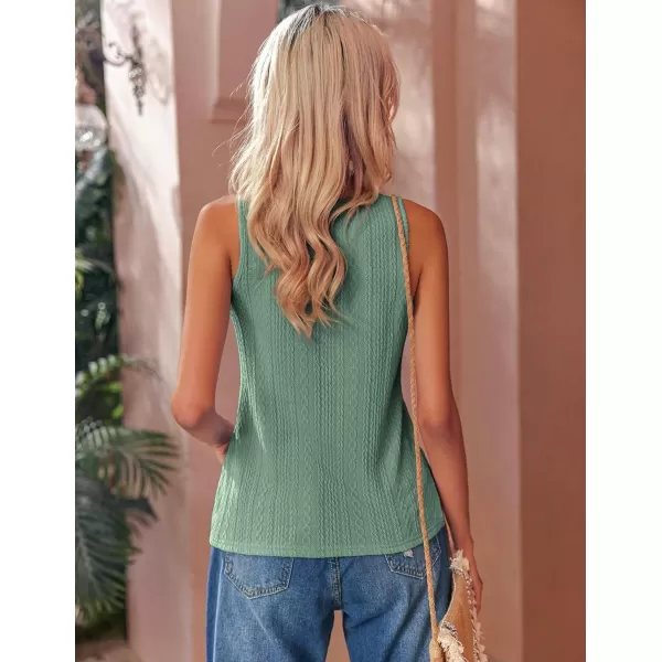 Ekouaer 2 PCS Women Rib Knit Tank Top Scoop Neck Ribbed Basic Sleeveless Pajama TopGreen amp Blue