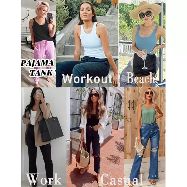 Ekouaer 2 PCS Women Rib Knit Tank Top Scoop Neck Ribbed Basic Sleeveless Pajama TopGreen amp Blue